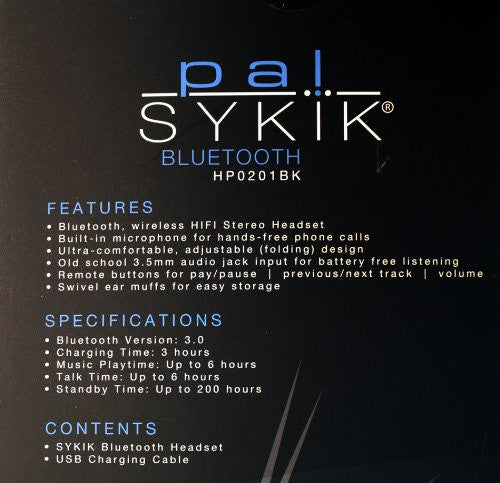 Bluetooth Stereo Headphone With Built-In Microphone HP0201BK - SYKIK